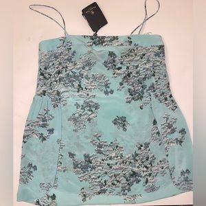Massimo Dutti aqua 100% mulberry silk sleeveless top with split side detail